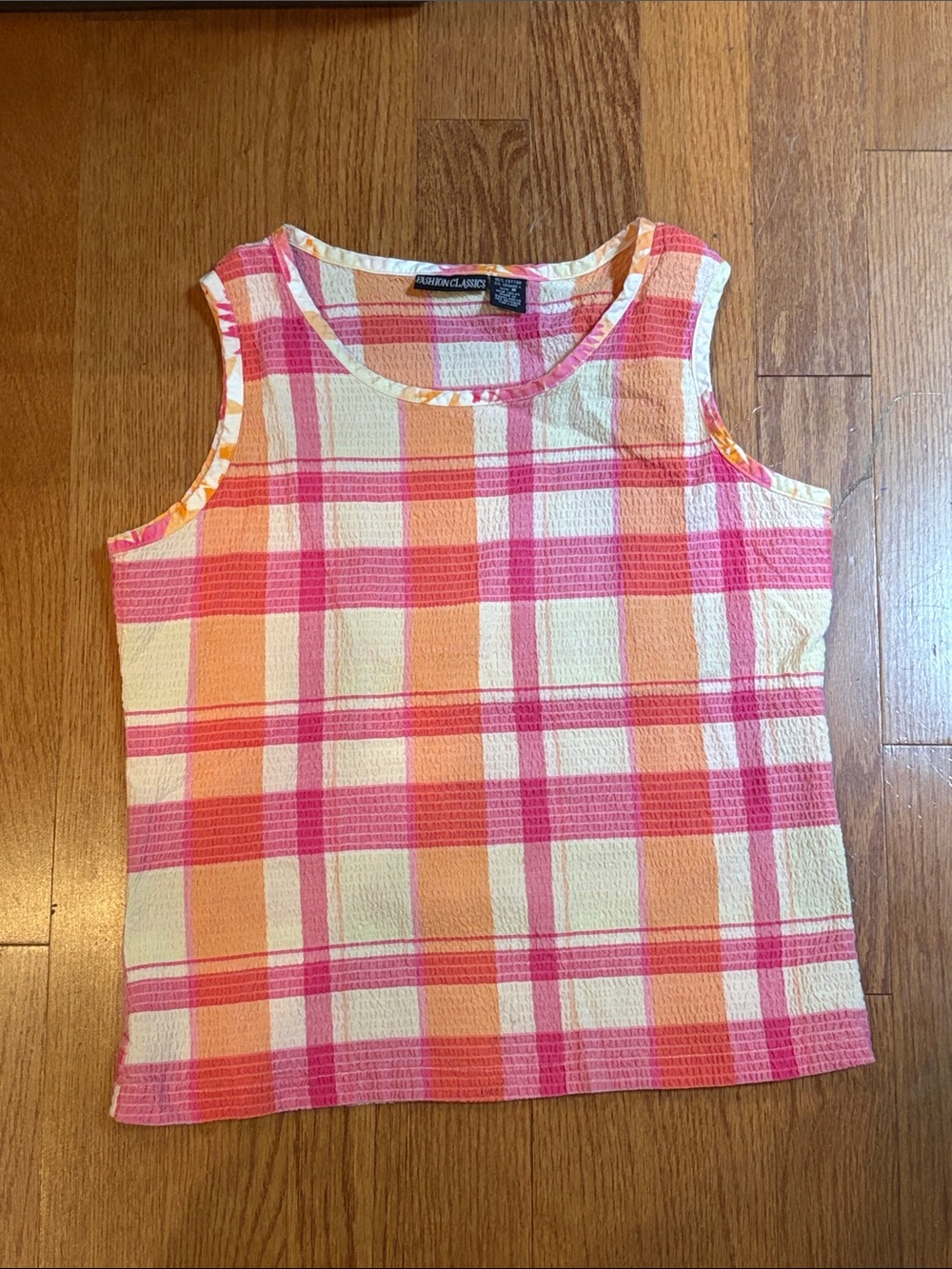 Fashion Classics Pink & Orange Plaid Sleeveless Top